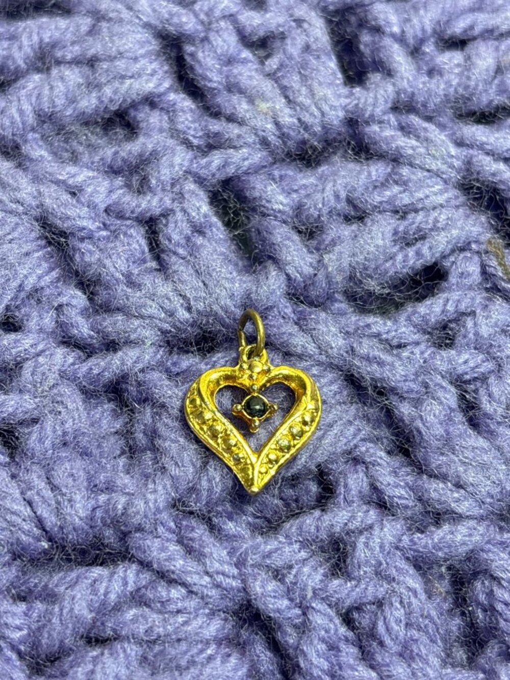 Vintage Goldtone Heart Charm Pendant Black Rhinestone 5/8 inch